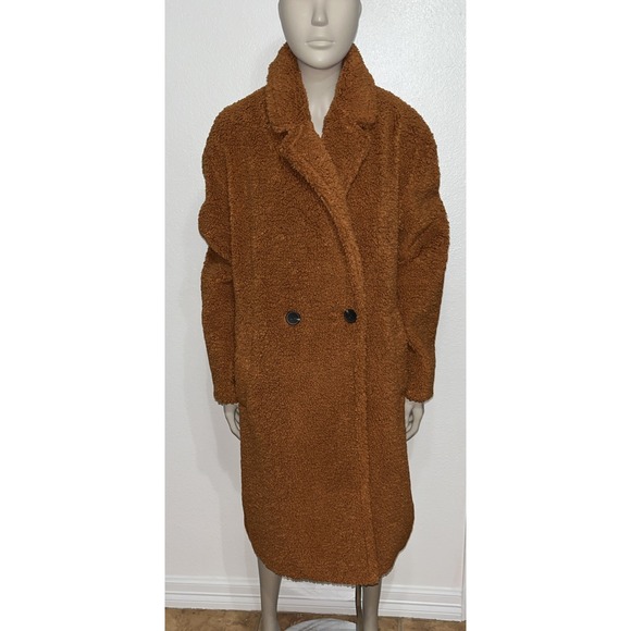 Anthropologie Jackets & Blazers - Maeve by Anthropologie Brown Silas Sherpa Long Coat Two Button Front Sz Med NWTs